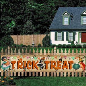 Vintage Halloween Decor Outdoor Trick or Treat Banner Witch Pumpkin Backdrop